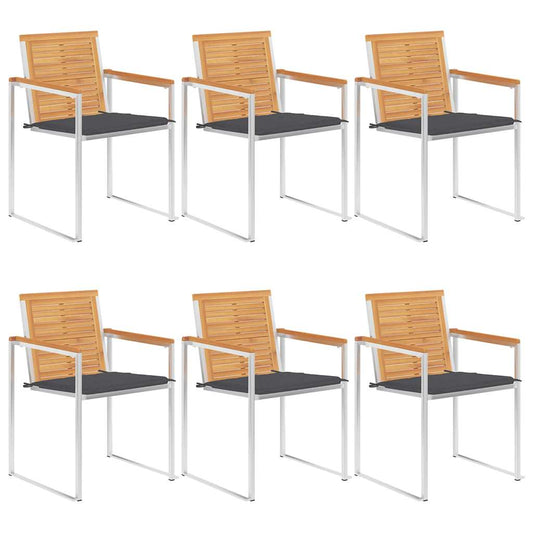 Lot de 6 chaises de jardin avec coussins en teck massif