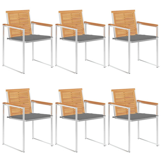 Lot de 6 chaises de jardin avec coussins en teck massif