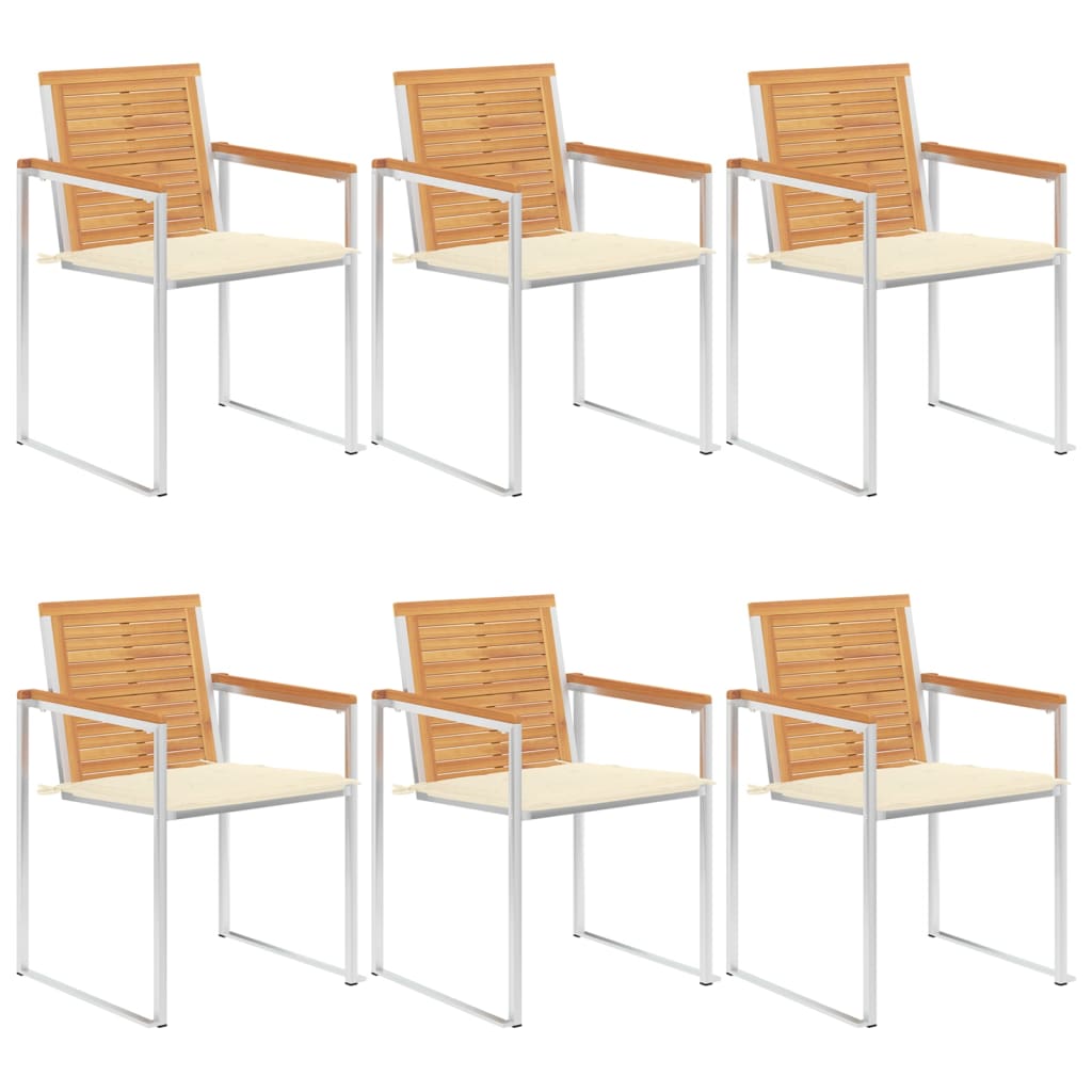 Lot de 6 chaises de jardin avec coussins en teck massif