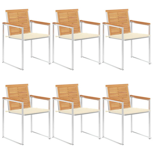 Lot de 6 chaises de jardin avec coussins en teck massif