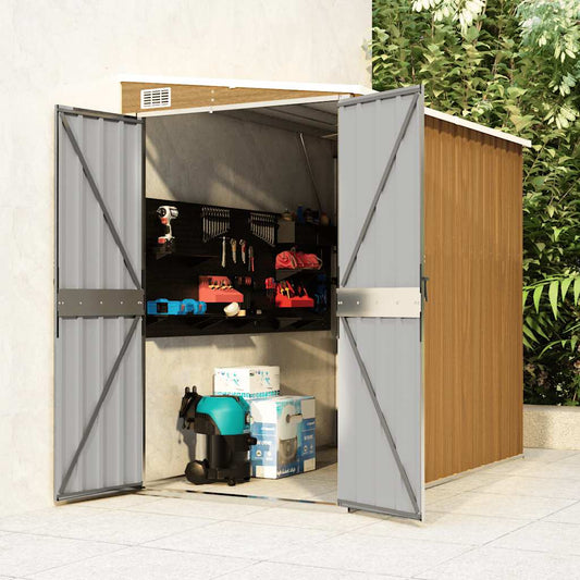 Anbauschuppen Braun 118x194x178 cm Verzinkter Stahl