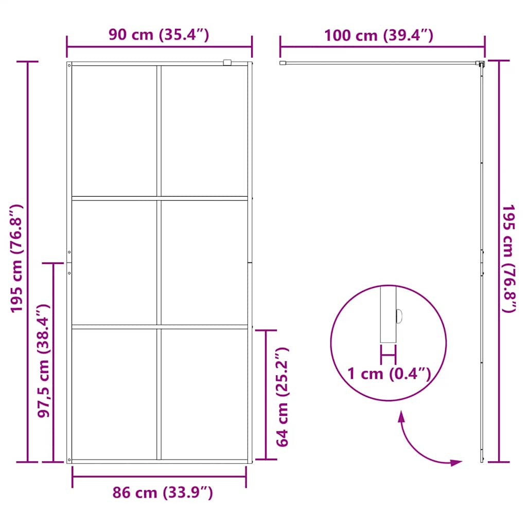 Duschwand für Begehbare Dusche mit Klarem ESG Glas 90x195 cm
