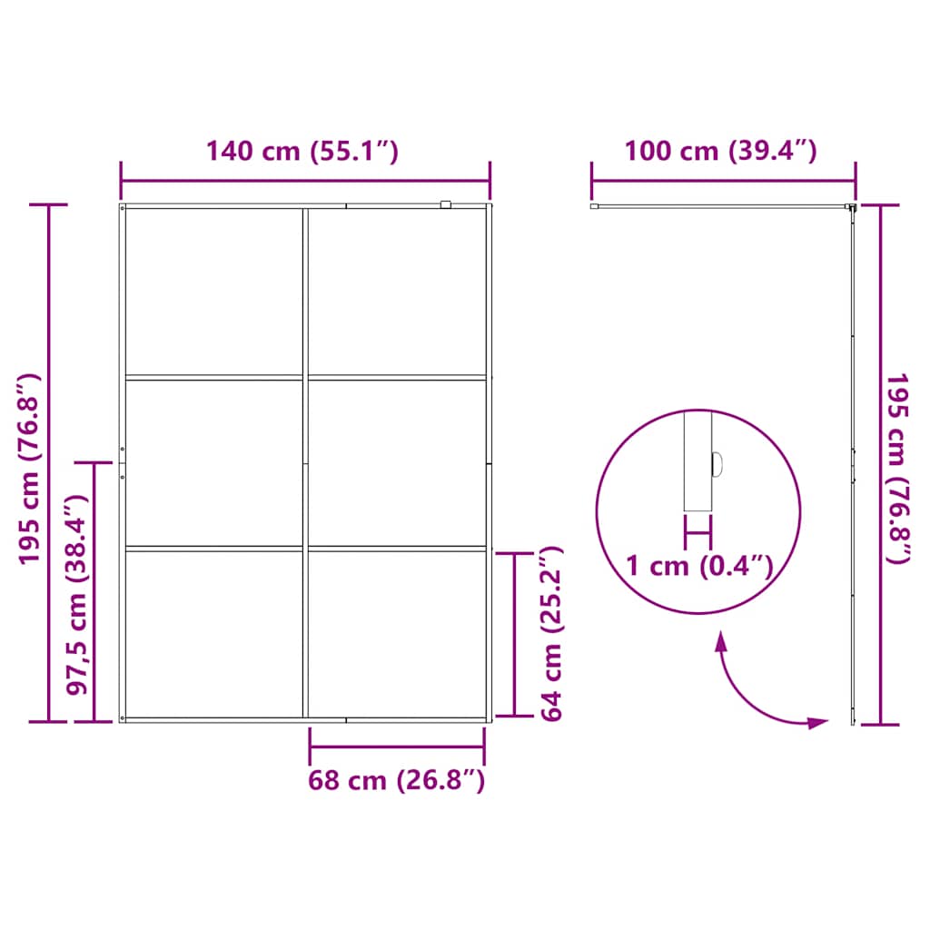Duschwand für Begehbare Dusche mit Klarem ESG-Glas 140x195 cm