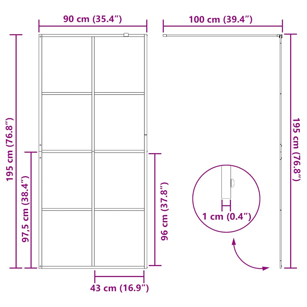 Duschwand für Begehbare Dusche mit Klarem ESG Glas 90x195 cm