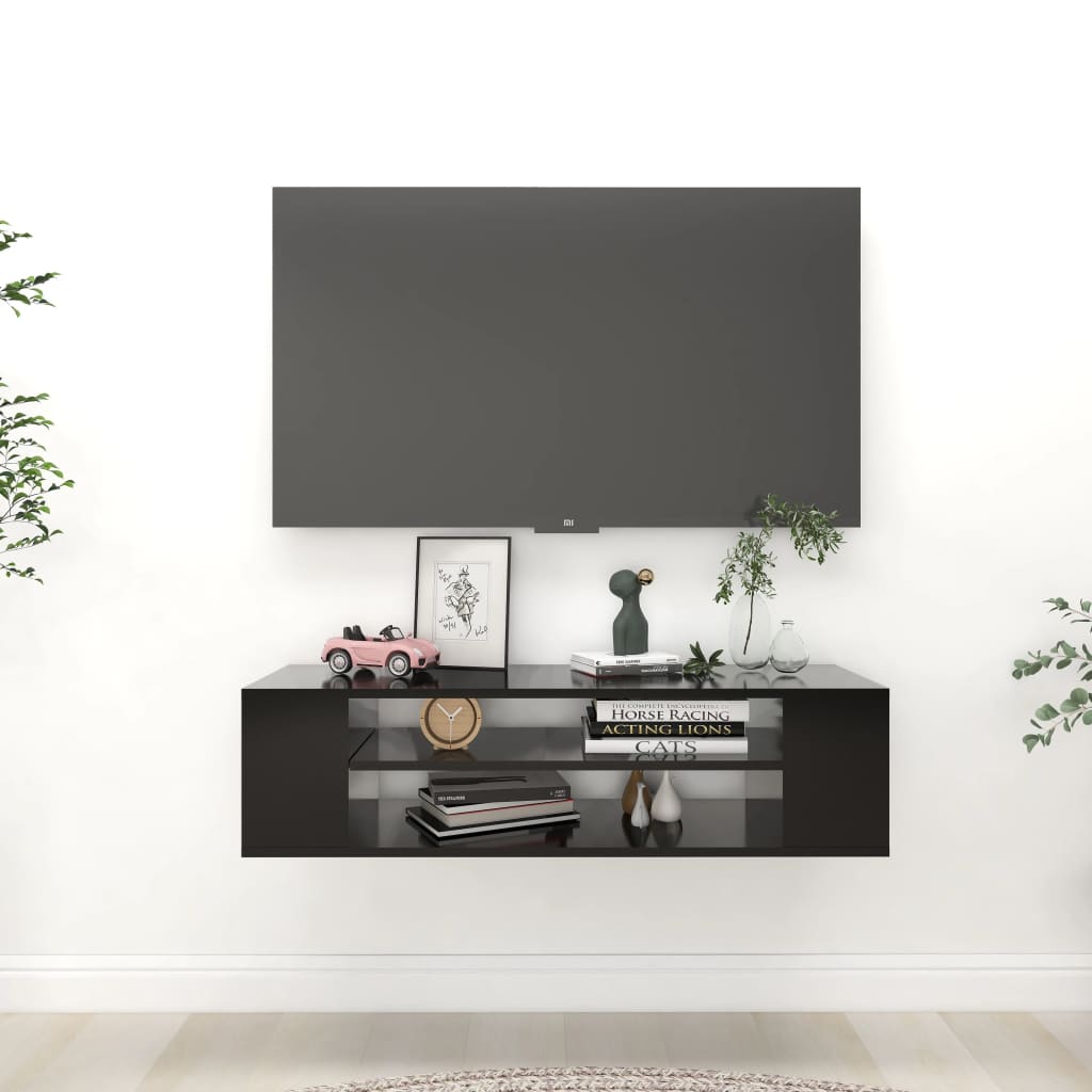 Meuble TV mural noir 100x30x26,5 cm en bois