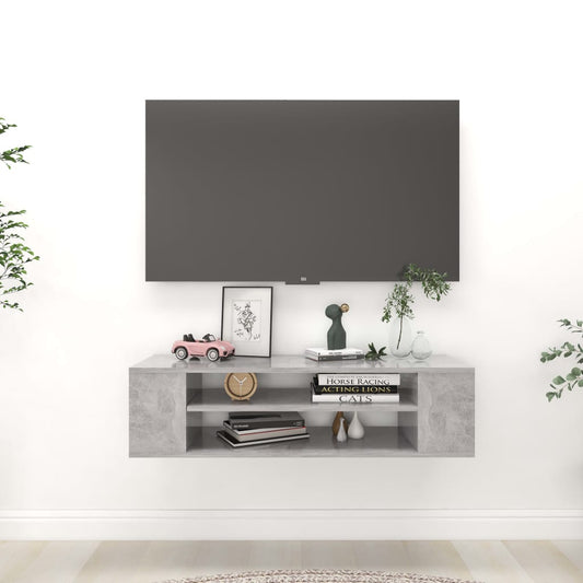 Meuble TV mural gris béton 100x30x26,5 cm en bois