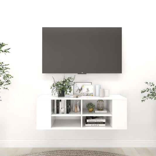 Meuble TV mural blanc 102x35x35 cm en bois