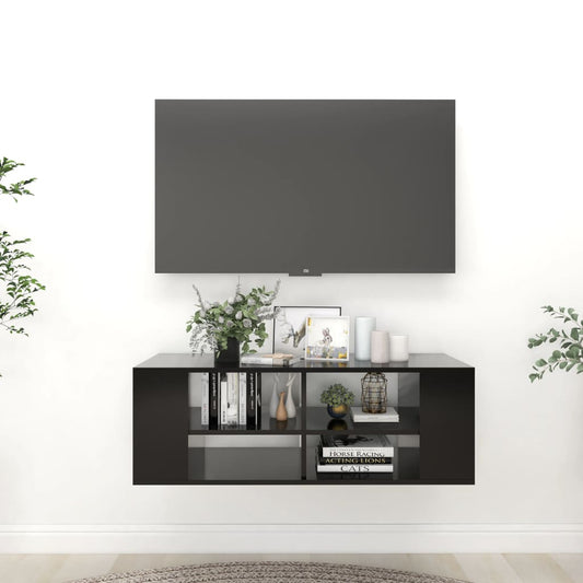 Meuble TV mural noir 102x35x35 cm en matériau à base de bois