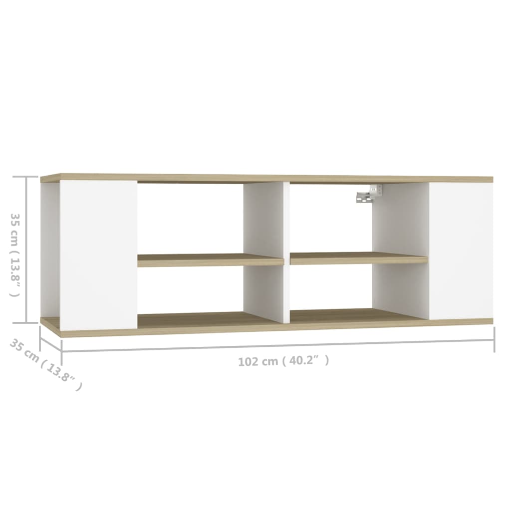 Meuble TV mural en chêne Sonoma blanc 102x35x35 cm matériau bois