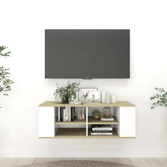 Meuble TV mural en chêne Sonoma blanc 102x35x35 cm matériau bois