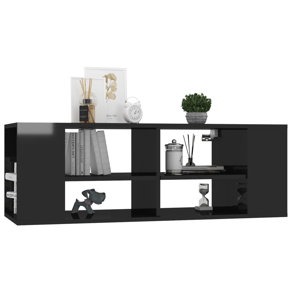 Meuble TV mural noir brillant 102x35x35 cm en bois