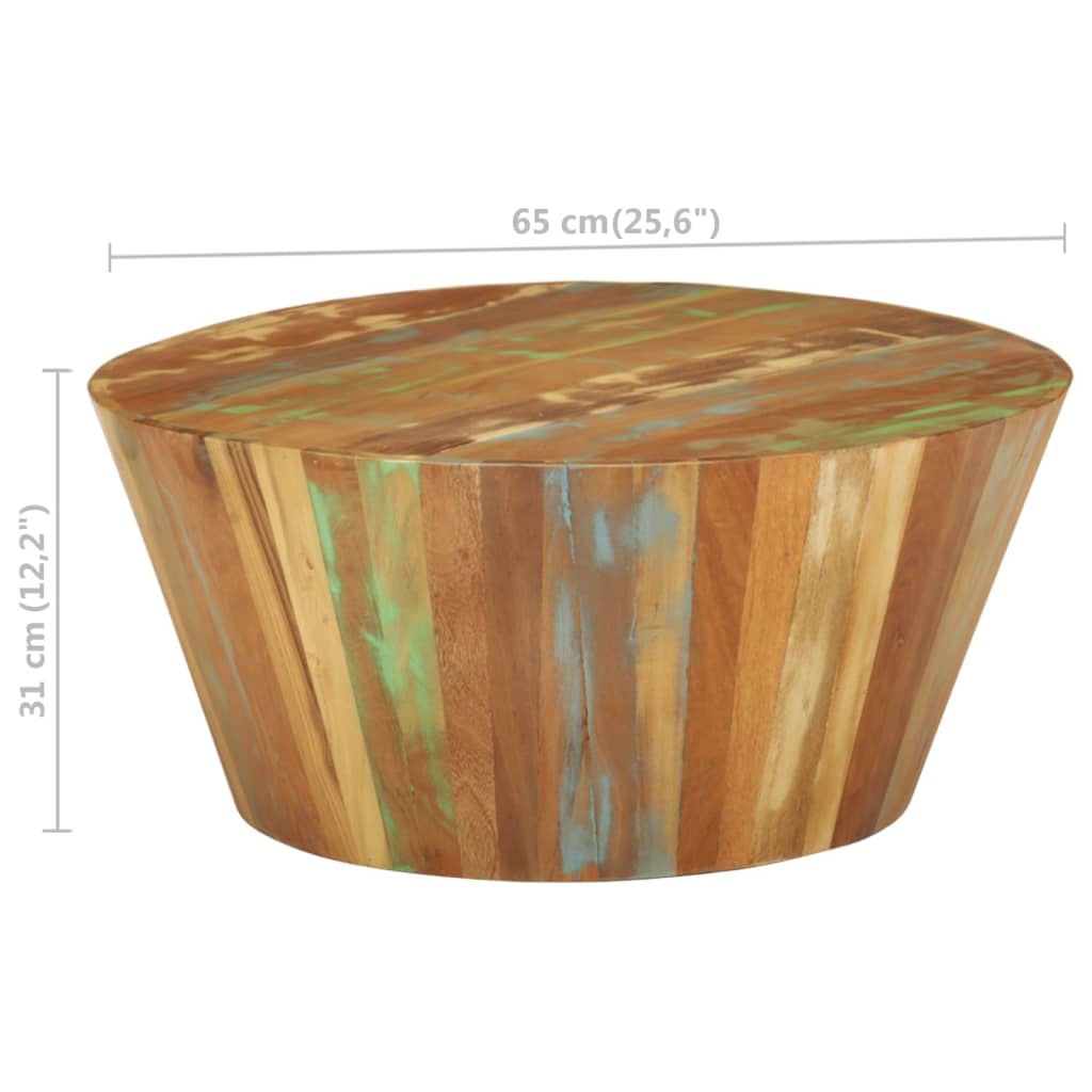 Table basse Ø65x31 cm en bois massif de récupération
