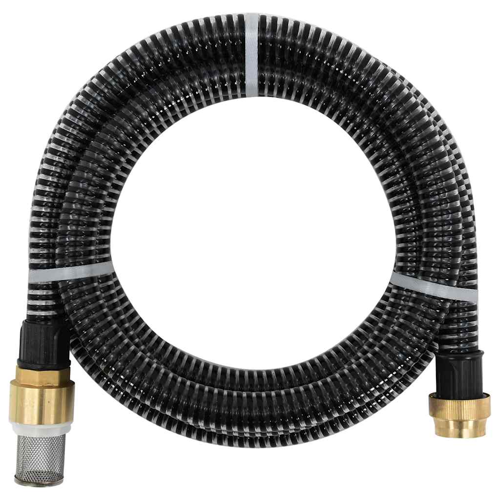 Saugschlauch mit Messing-Anschlüssen Schwarz 1,1" 4 m PVC