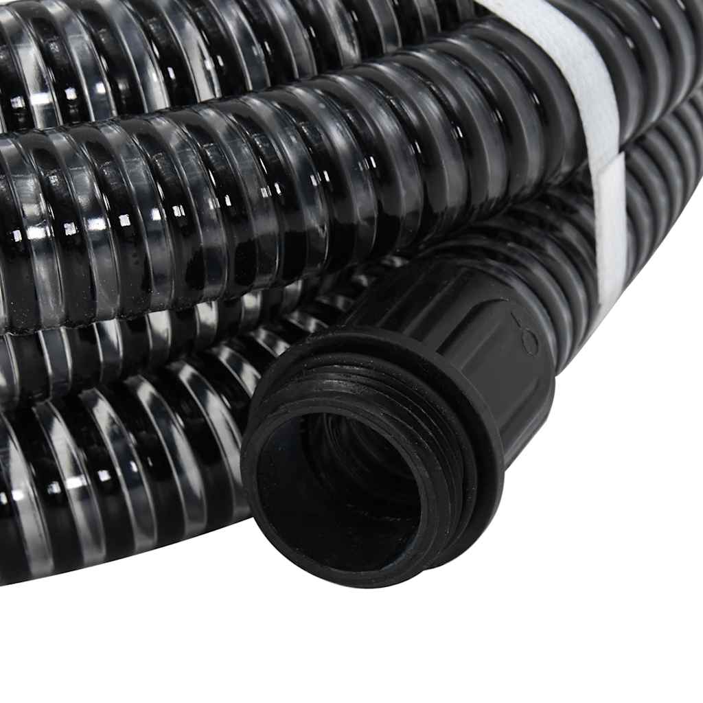 Saugschlauch mit Messing-Anschlüssen Schwarz 1,1" 7 m PVC