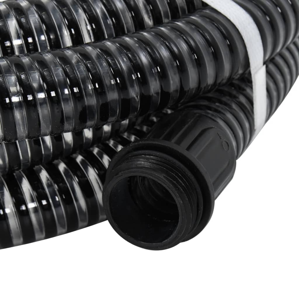 Saugschlauch mit Messing-Anschlüssen Schwarz 1,1" 10 m PVC