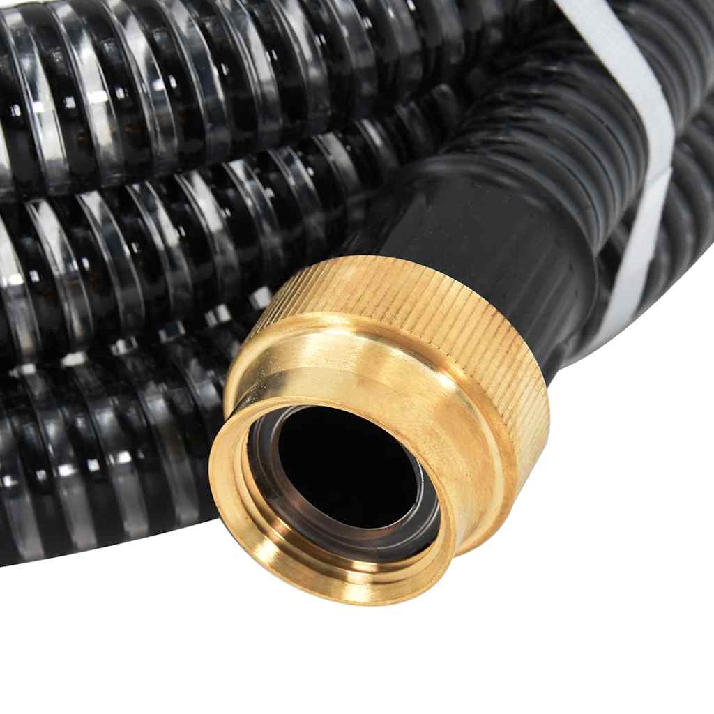 Saugschlauch mit Messing-Anschlüssen Schwarz 1,1" 10 m PVC