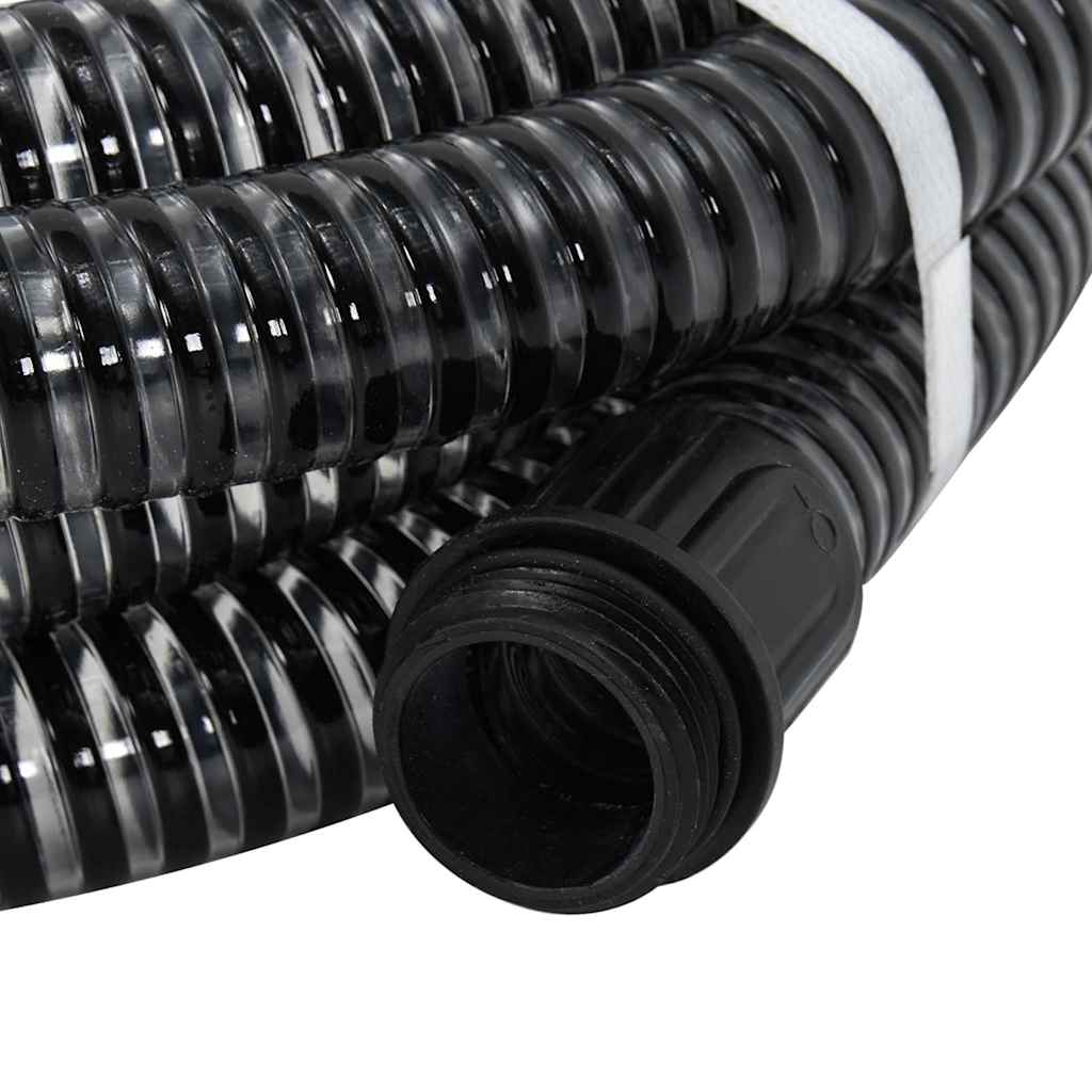 Saugschlauch mit Messing-Anschlüssen Schwarz 1,1" 15 m PVC