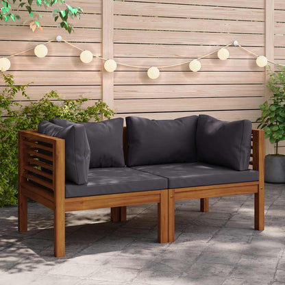 Ecksofas 2 Stk. mit Dunkelgrauen Kissen Massivholz Teak