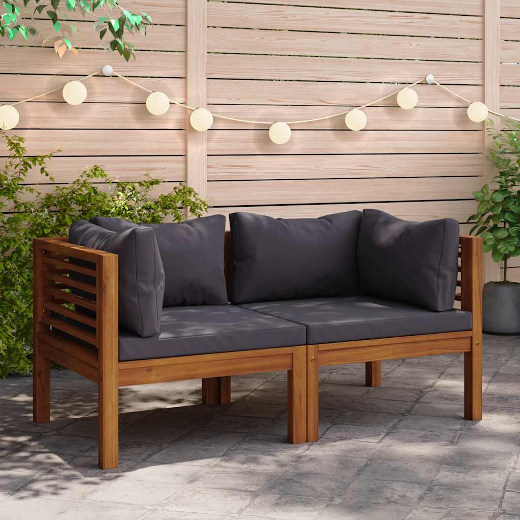 Ecksofas 2 Stk. mit Dunkelgrauen Kissen Massivholz Teak