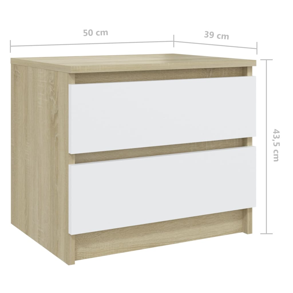 Nachttische 2 Stk. Weiß Sonoma-Eiche 50x39x43,5cm Holzwerkstoff