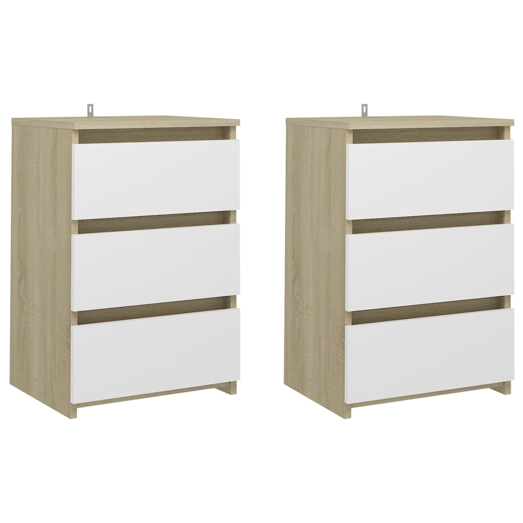 Nachttische 2 Stk. Weiß Sonoma-Eiche 40x35x62,5cm Holzwerkstoff