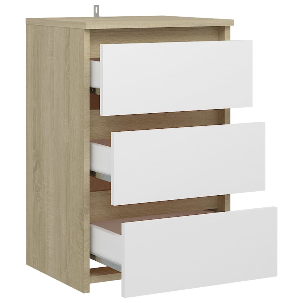 Nachttische 2 Stk. Weiß Sonoma-Eiche 40x35x62,5cm Holzwerkstoff