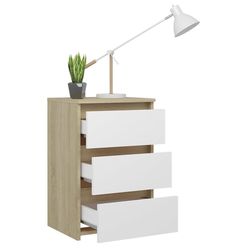 Nachttische 2 Stk. Weiß Sonoma-Eiche 40x35x62,5cm Holzwerkstoff