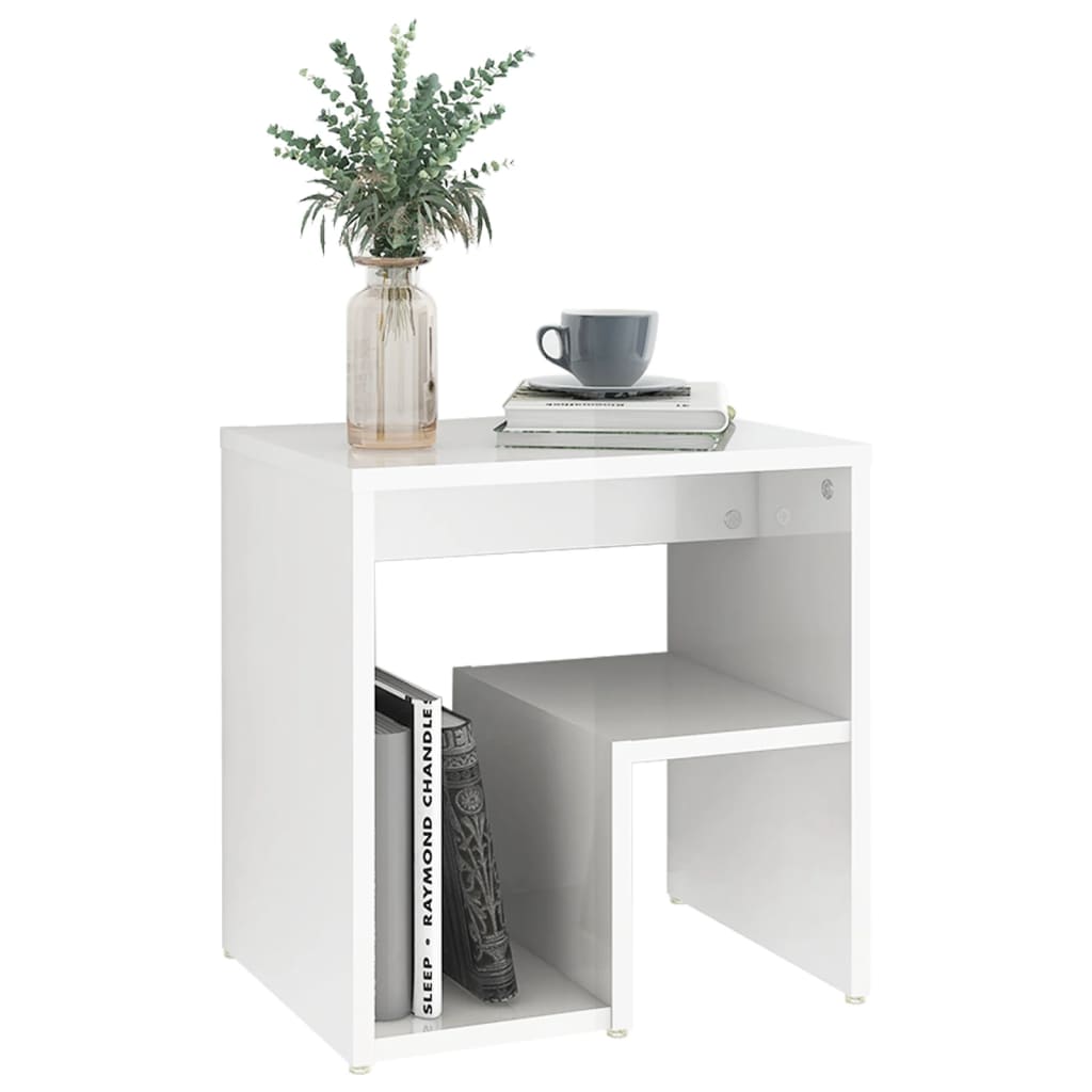 Bedside table high gloss white 40x30x40 cm wood material