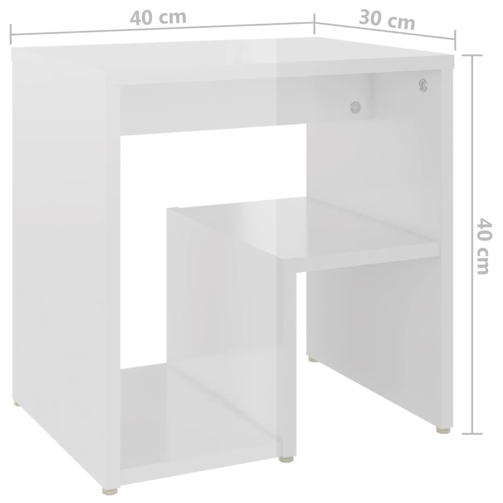 Bedside table high gloss white 40x30x40 cm wood material