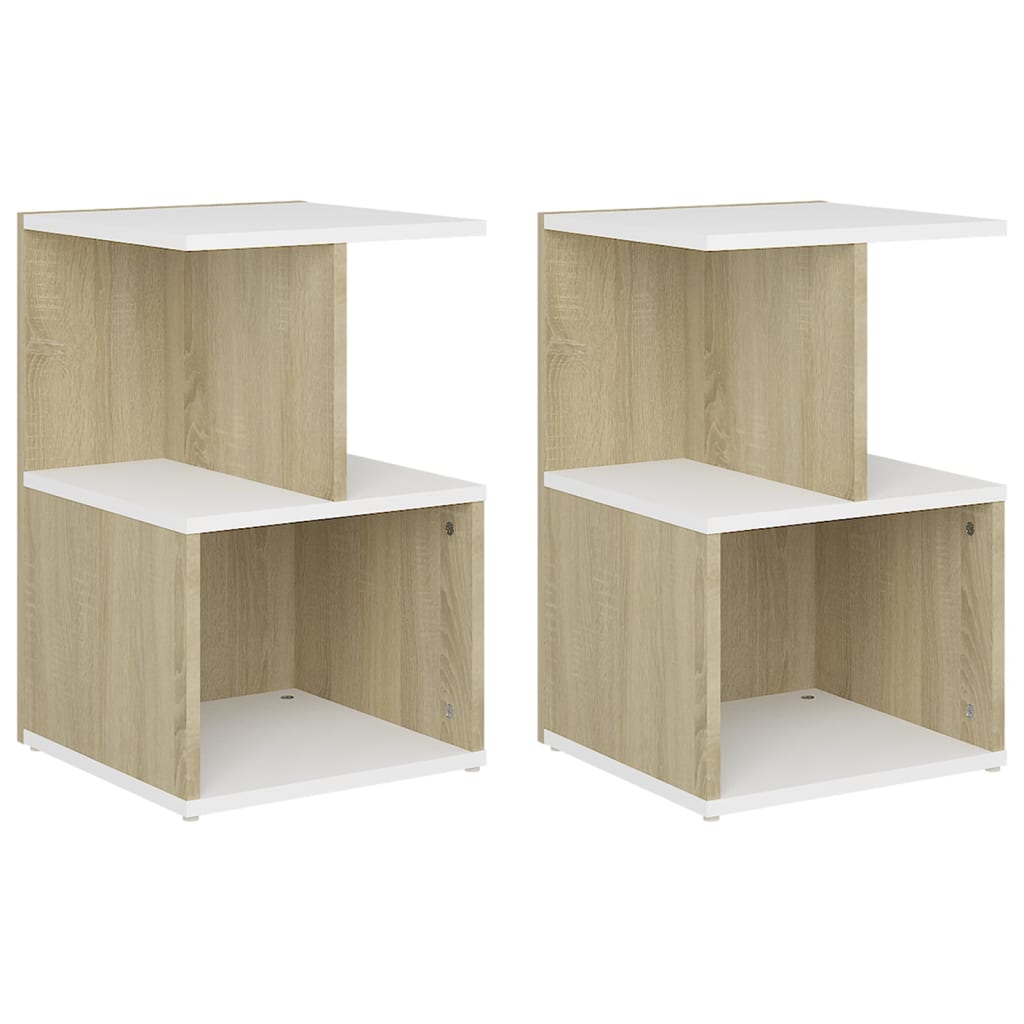 Nachttische 2 Stk. Weiß Sonoma-Eiche 35x35x55 Holzwerkstoff