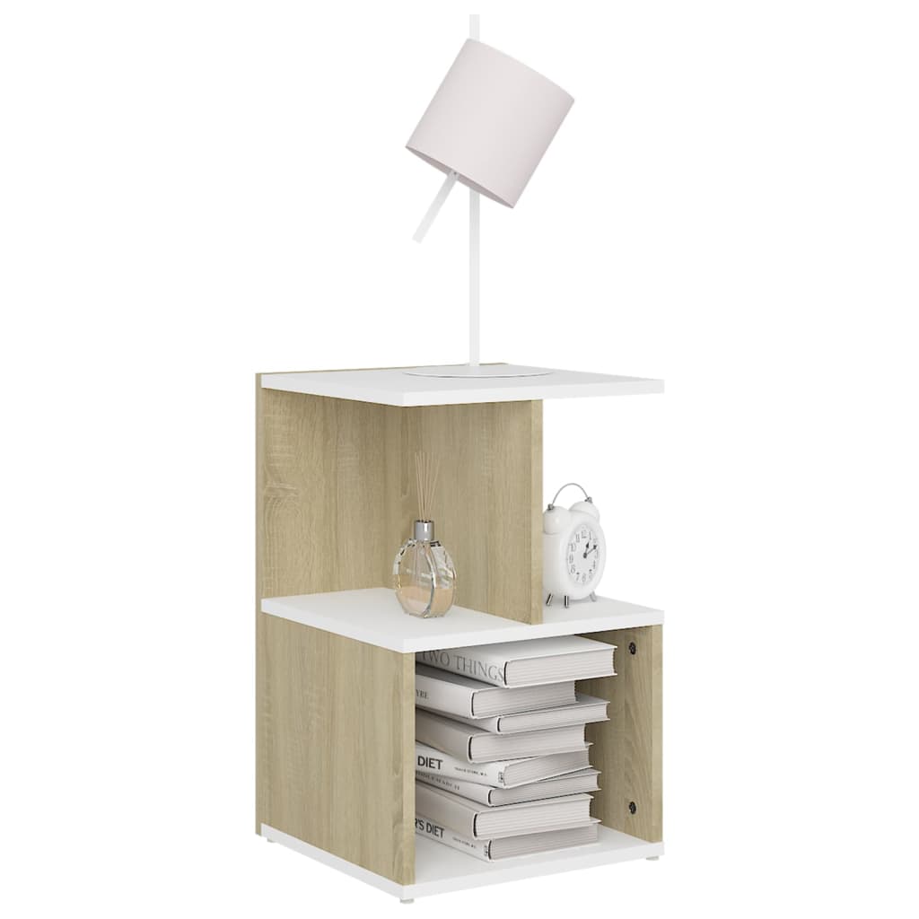 Nachttische 2 Stk. Weiß Sonoma-Eiche 35x35x55 Holzwerkstoff