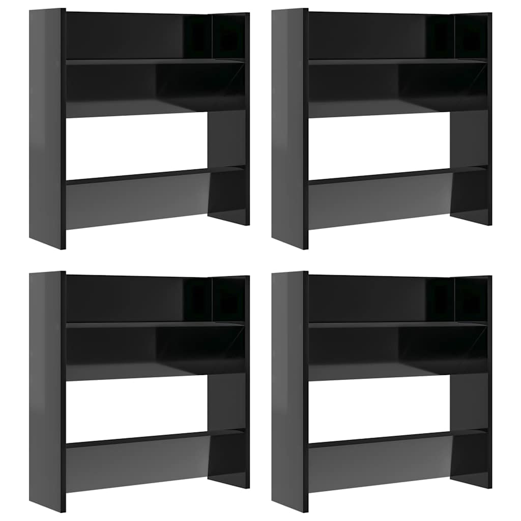 Wand-Schuhschränke 4 Stk. Hochglanz-Schwarz 60x18x60 cm