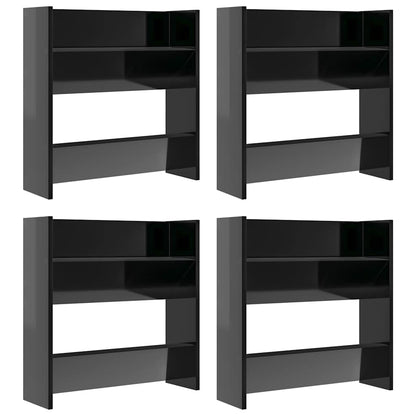 Wand-Schuhschränke 4 Stk. Hochglanz-Schwarz 60x18x60 cm