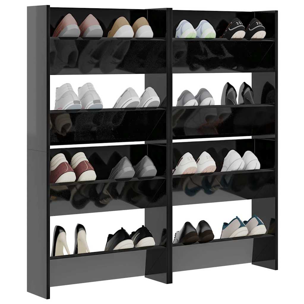 Wand-Schuhschränke 4 Stk. Hochglanz-Schwarz 60x18x60 cm