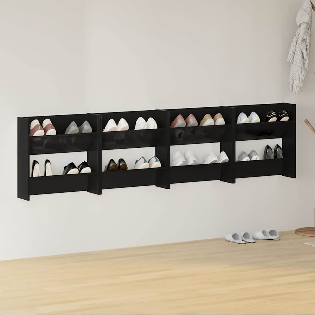 Wand-Schuhschränke 4 Stk. Hochglanz-Schwarz 60x18x60 cm