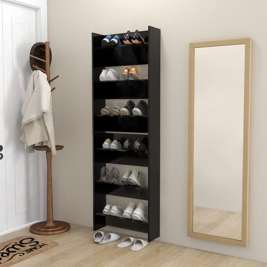 Wand-Schuhschränke 2 Stk. Schwarz 60x18x90 cm Holzwerkstoff