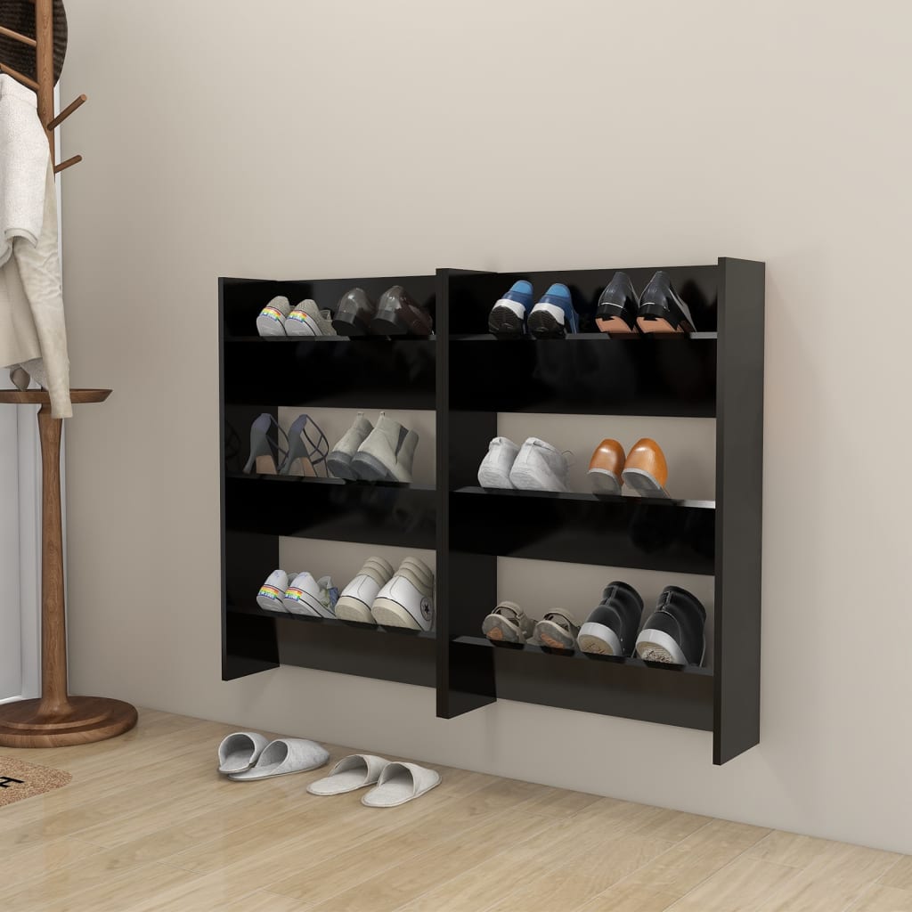 Wand-Schuhschränke 2 Stk. Schwarz 60x18x90 cm Holzwerkstoff