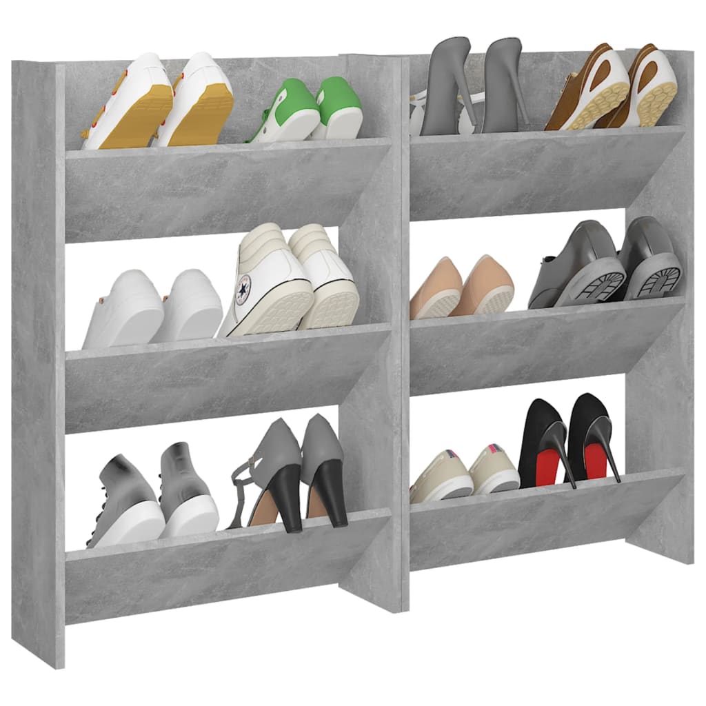 Wand-Schuhschränke 2 Stk. Betongrau 60x18x90 cm Holzwerkstoff