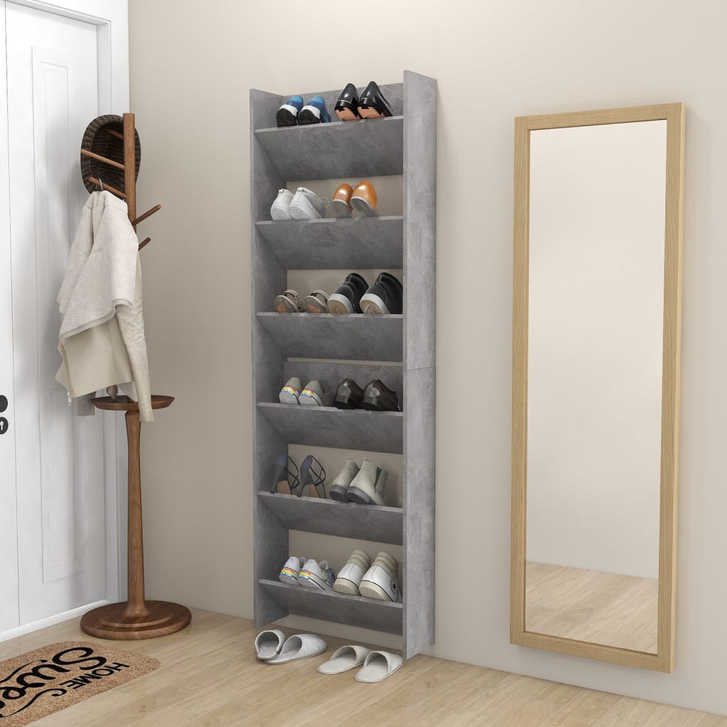 Wand-Schuhschränke 2 Stk. Betongrau 60x18x90 cm Holzwerkstoff
