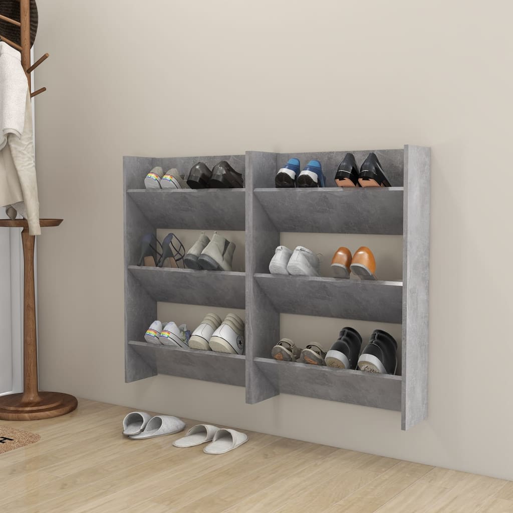 Wand-Schuhschränke 2 Stk. Betongrau 60x18x90 cm Holzwerkstoff