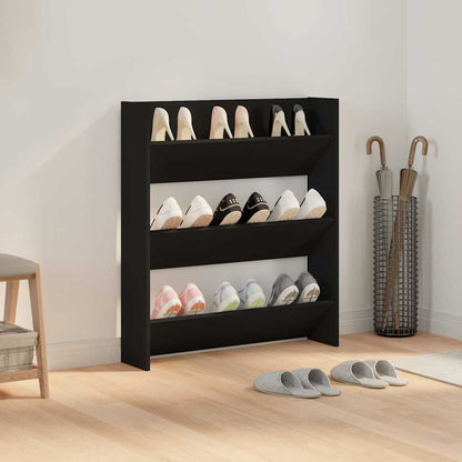 Wand-Schuhschrank Schwarz 80x18x90 cm Holzwerkstoff