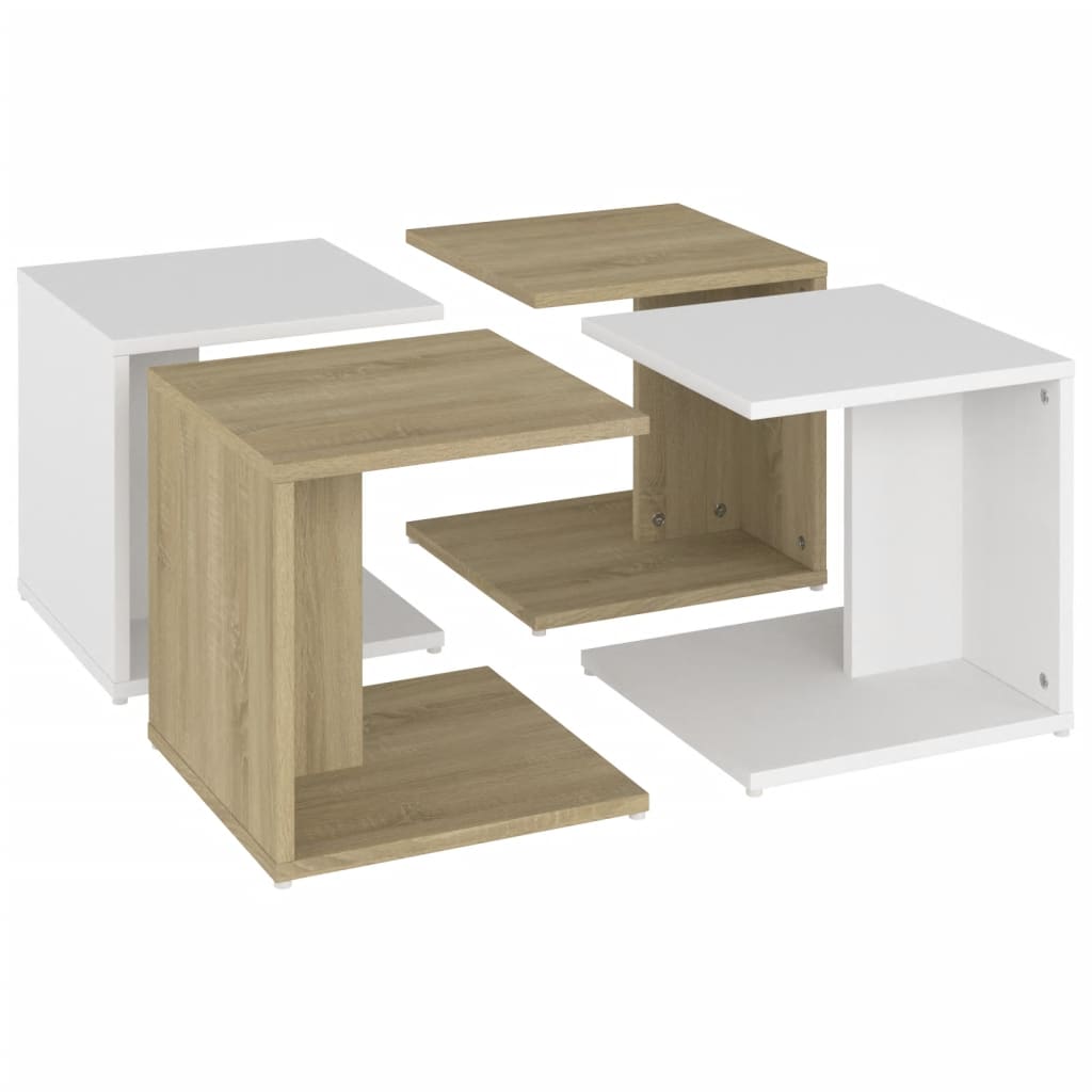 Couchtische 4 Stk. Weiß Sonoma-Eiche 33x33x33 cm Holzwerkstoff