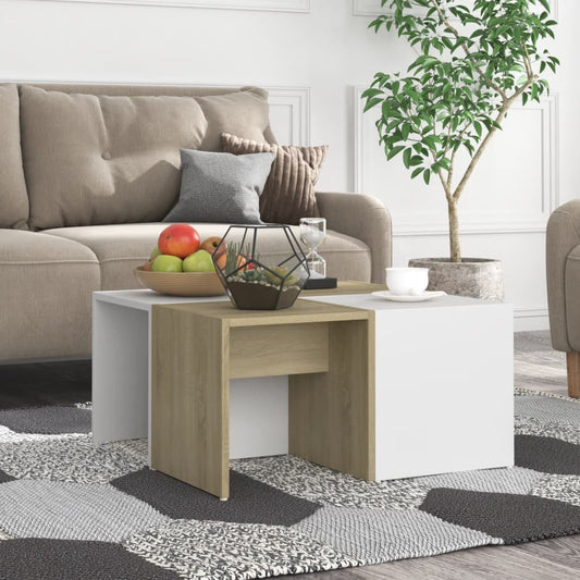 Couchtische 4 Stk. Weiß Sonoma-Eiche 33x33x33 cm Holzwerkstoff