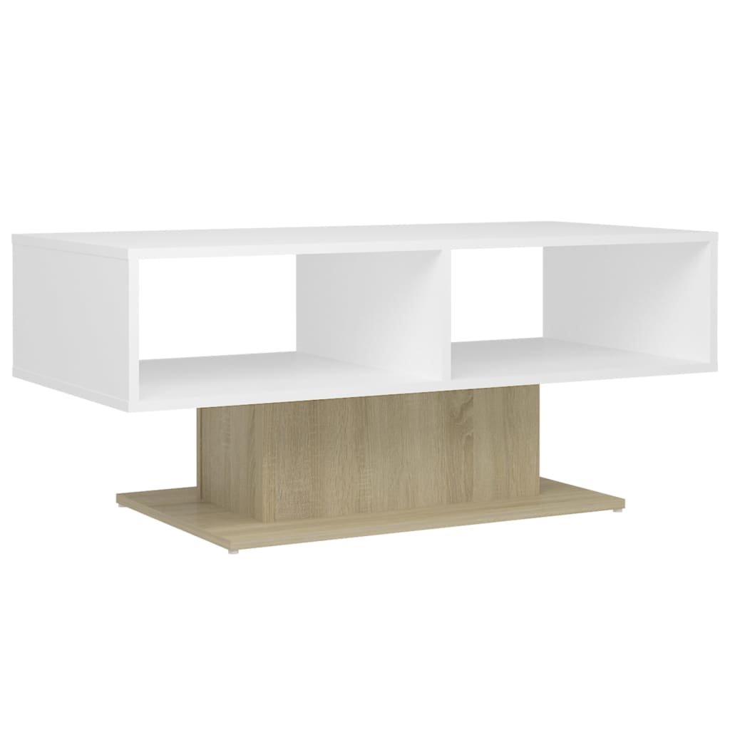 Couchtisch Weiß und Sonoma-Eiche 103,5x50x44,5 cm Holzwerkstoff