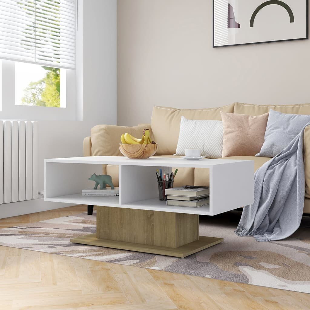 Couchtisch Weiß und Sonoma-Eiche 103,5x50x44,5 cm Holzwerkstoff