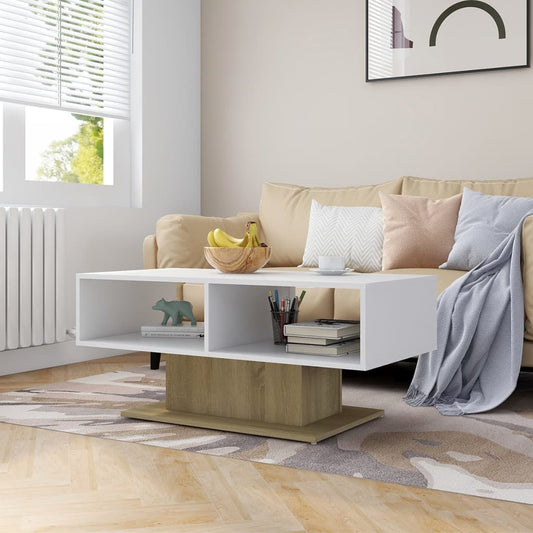 Couchtisch Weiß und Sonoma-Eiche 103,5x50x44,5 cm Holzwerkstoff