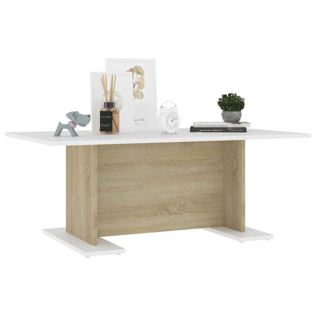 Couchtisch Weiß und Sonoma-Eiche 103,5x60x40 cm Holzwerkstoff