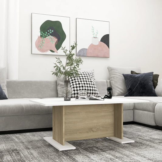 Couchtisch Weiß und Sonoma-Eiche 103,5x60x40 cm Holzwerkstoff