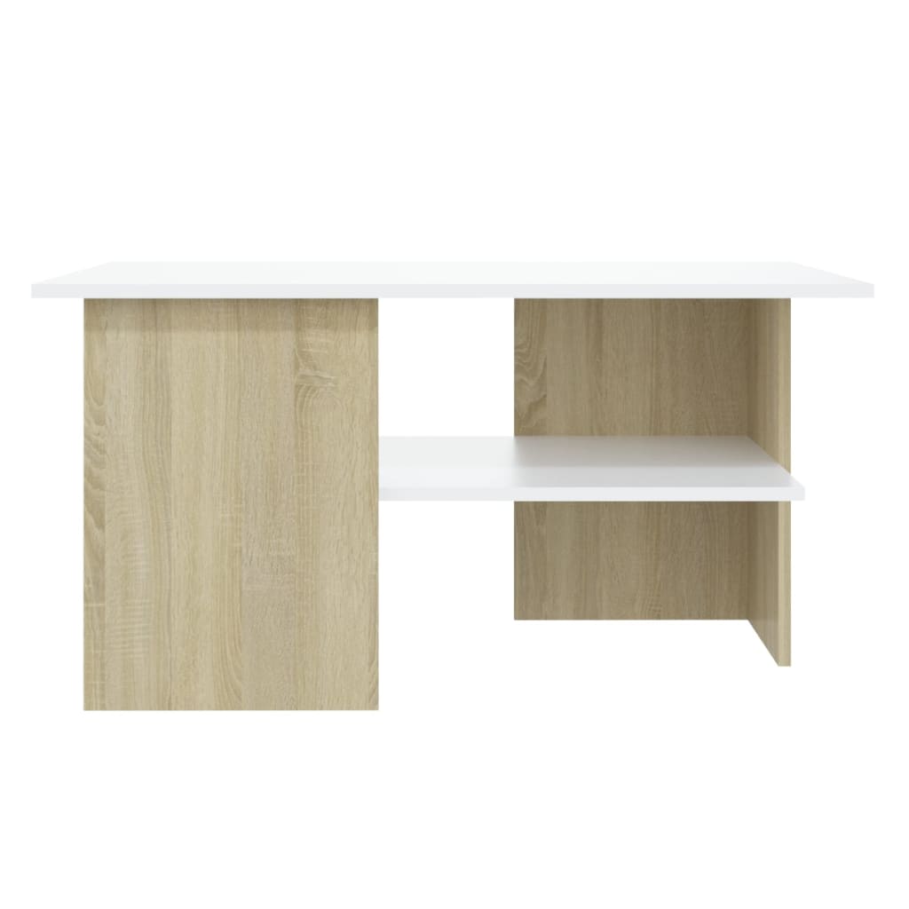 Table basse blanche et chêne Sonoma 90x60x46,5 cm matériau bois