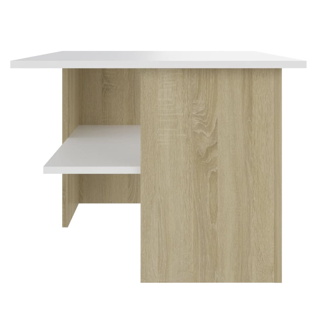 Table basse blanche et chêne Sonoma 90x60x46,5 cm matériau bois